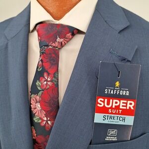Stafford Super Suit Classic Fit Mens 50L Long Blue Wool Blend Blazer Birdseye